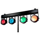 Eliminator Dotz TPar Sys Plus, Portable Par Lighting System, Includes 4 x 30 Watt COB RGB LEDs, Tripod Stand, Foot Controller, RF Remote, and Travel Bag