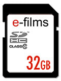E-Films EF-1802 32GB SDHC Class 10 Memory Card, Over 30 MB/sec Read Speed, Waterproof ESD Proof and Dust Proof, Rated 10,000+ Insertions, 5 Year Warranty