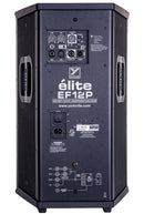 Elite 12” Powered Loudspeaker 2400 watts peak (1200 watts program)12" Woofer with 3" Voice Coil 3” Titanium Compression Driver on 60°x40° horn – Dedicated FOH Cabinet w/flying Hardware, built in mixer, and iOS and Android APP for remote control of DSP settings.