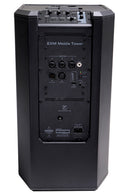 EXM MOBILE Tower -  battery-powered PA system. 4 3" midrange drivers, 10" subwoofer base, 3 channel mixer. 10 Hours of Battery Life.