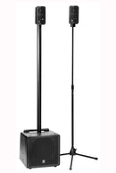 Excursion Mini 400 - 400-watt Compact Powered PA System. Featuring a powered 10” subwoofer, two-piece wired pole extension and two 2 x 3.5"mid/high speakers.