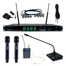 VocoPro UTD-QUAD-WORSHIP - Quad True-Diversity Professional Digital Wireless PLL Microphone System with Two Handheld, One Bodypack/Headset, and One Gooseneck Mic - View 1