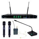 VocoPro UTD-QUAD-WORSHIP - Quad True-Diversity Professional Digital Wireless PLL Microphone System with Two Handheld, One Bodypack/Headset, and One Gooseneck Mic